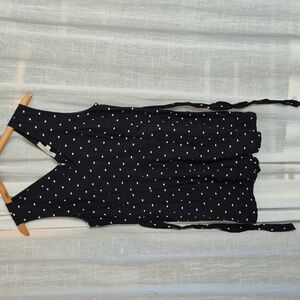 LOFT Black and White Polka Dot Linen Jumpsuit